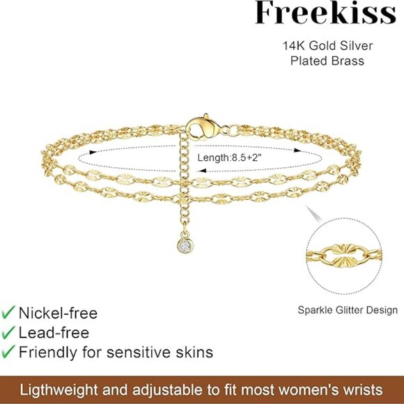 Ankle Bracelets for Women Single Clasp Layered Mirror-Gold - Picture 4 of 7